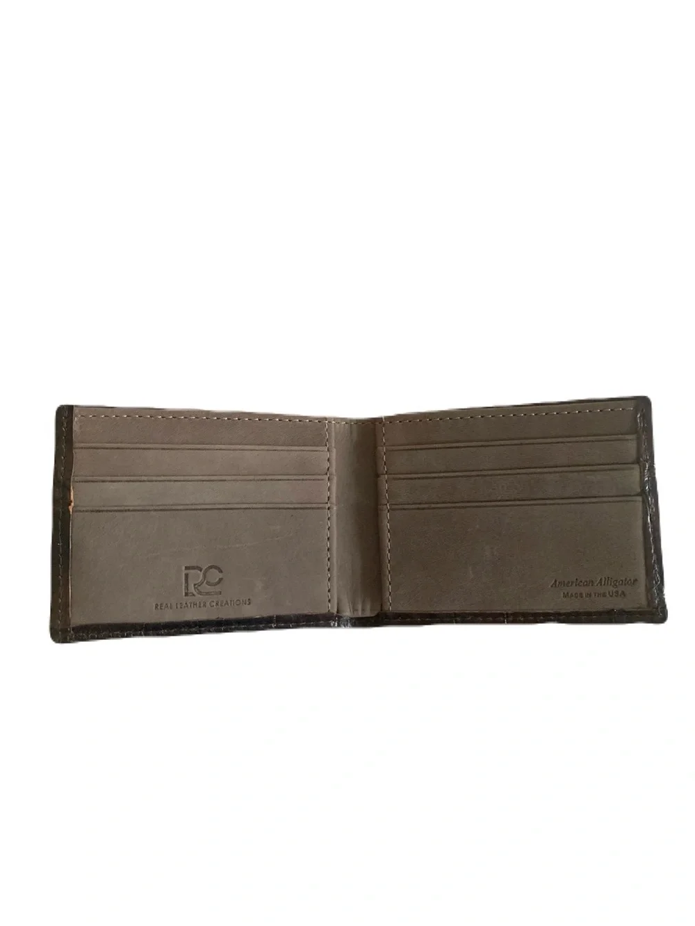 Made in the USA Brown Matte Genuine Alligator Leather Lined Slim Fold Wallet